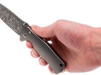 Нож складной LionSteel SR2DL G Mini, сталь клинка дамасская сталь Chad Nichols Damascus "Lizard" Pattern, рукоять титан по технологии Solid®, серый