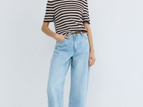 Джемпер в полоску с коротким рукавом, Коричневый