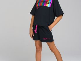 Комплект трикотажный для девочек: фуфайка (футболка), шорты