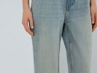 Прямые джинсы средней посадки с отворотами, Голубой