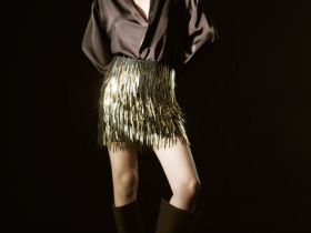 Мини-юбка с длинными пайетками, Золотой