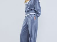 Велюровые брюки с эффектом стирки, Синий