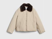 Утеплённая куртка с меховым воротником, Бежевый