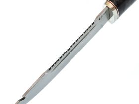 Нож Щука, сталь М390, мельхиор, рукоять из стабилизированной карельской березы