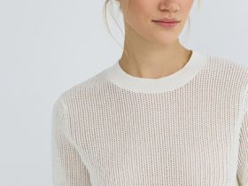 Ажурный джемпер с коротким рукавом, Бежевый