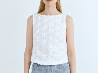 Топ-сетка с цветочным декором, Белый