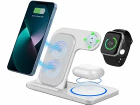 Беспроводное зарядное устройство WIWU Wireless Charger 15W 3 в 1 для iPhone/Apple Watch/AirPods складное (WI-W020) (белый)