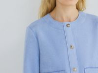 Укороченный жакет из искусственной замши, Голубой