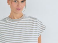 Футболка в полоску со спущенным плечом, Бежевый