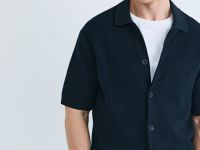 Кардиган из текстурной ткани с коротким рукавом, Синий