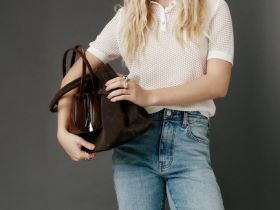 Джемпер поло из ажурной пряжи, Белый