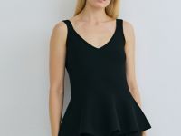 Топ на бретелях с баской, Черный