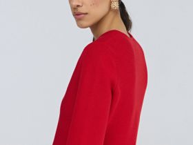 Кардиган с баской и золотыми пуговицами, Красный