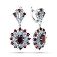 Серьги из серебра с гранатами и топазами э0668сг04260356
