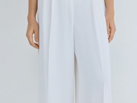 Прямые брюки со складками, Белый