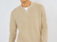 Текстурный джемпер с воротником хенли, Бежевый