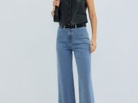 Широкие джинсы с высокой посадкой, Голубой