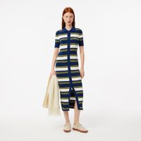 Женское трикотажное платье Lacoste на пугвицах в полоску