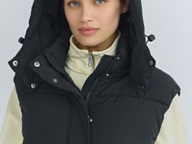 Утеплённый жилет с капюшоном, Черный