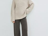 Джемпер с воротником-стойкой на молнии, Бежевый