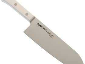 Поварской кухонный нож сантоку Samura HARAKIRI 17,5, сталь AUS-8, рукоять ABS пластик, белый