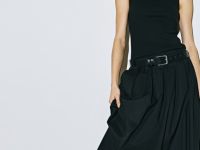 Юбка миди А-силуэта с эластичным поясом, Черный