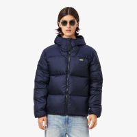 Мужской короткий влагоотталкивающий и ветроустойчивый пуховик Lacoste с капюшоном