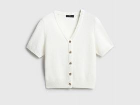Укороченный кардиган с коротким рукавом, Белый