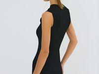 Вязаное платье в рубчик с воротником-стойкой, Черный