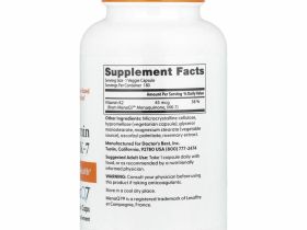 Doctor's Best, натуральный витамин K2 MK-7 с MenaQ7, 45 мкг, 180 вегетарианских капсул