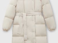 Пуховое пальто с капюшоном и поясом