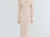 Вязаное платье с открытыми плечами, Бежевый