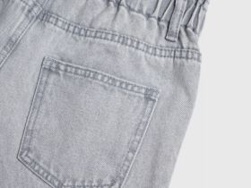 Джинсовые шорты на резинке с поясом, Серый