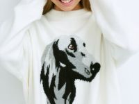 Вязаный джемпер с принтом для девочек, Бежевый