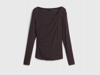 Лонгслив с драпировкой и асимметричным вырезом, Коричневый