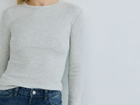 Лонгслив в рубчик, Серый