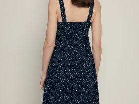 Сарафан миди приталенного силуэта с принтом в горошек