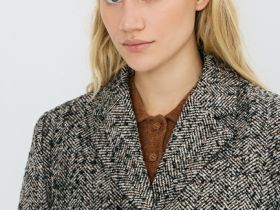 Однобортный жакет с шерстью, Коричневый