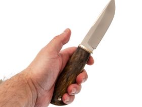Туристический нож Соболь, сталь M390, рукоять карельская береза, мельхиор
