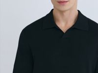 Вязаное поло с коротким рукавом, Черный