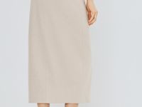 Трикотажная прямая юбка миди, Бежевый
