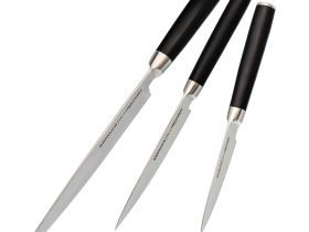 Набор из 3-х кухонных ножей Samura Mo-V в подарочной коробке  "Поварская тройка", сталь AUS-8, рукоять G10