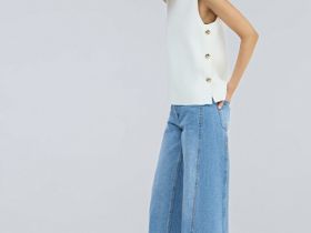Ультраширокие джинсы со средней посадкой, Голубой