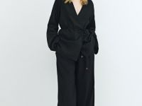 Рубашка изо льна с завязкой, Черный