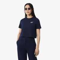 Женская хлопковая футболка свободного кроя с нашивкой Lacoste