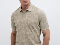 Поло с растительным принтом, Бежевый