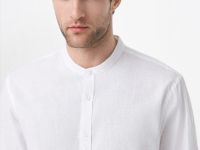 Рубашка из смесового льна с воротником мао, Белый