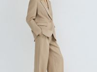 Прямые брюки cо складками, Бежевый