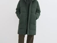 Удлинённая утеплённая куртка с капюшоном, Зеленый