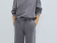 Базовые широкие брюки с эффектом стирки, Серый